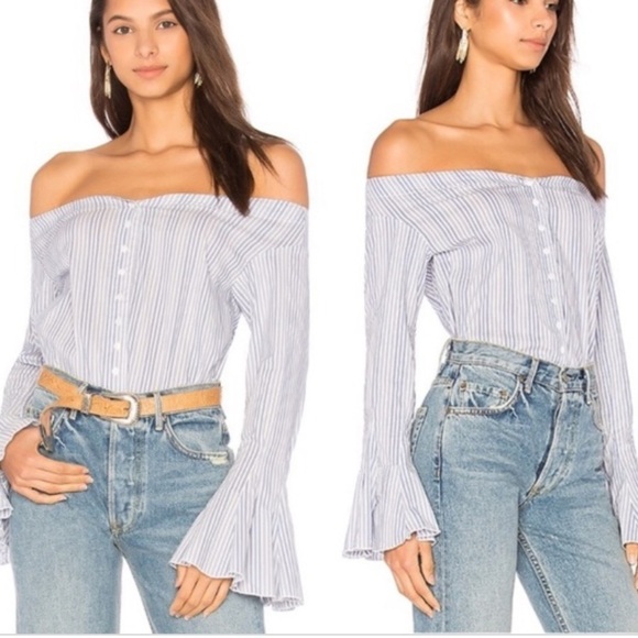 Free People March to the Beat Off the Shoulder Striped Top Sz XS - Picture 1 of 12